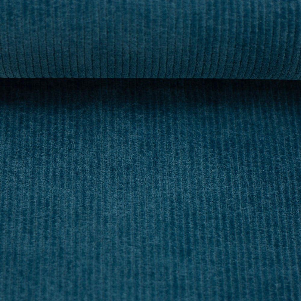 Stretch Cord Velour Jersey Teal Blue