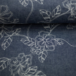 
                  
                    Load image into Gallery viewer, Embroidered Denim Chambray Flowers
                  
                