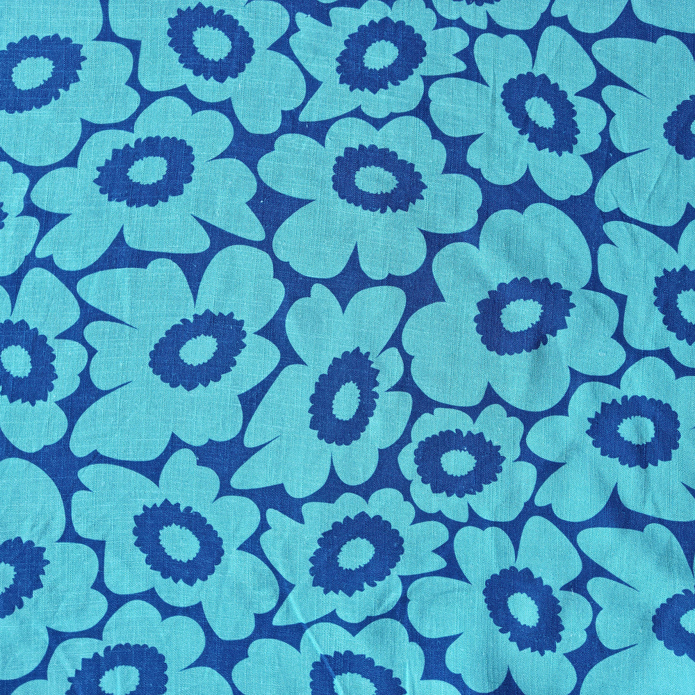 
                  
                    Load image into Gallery viewer, Viscose/Linen Retro Flowers Blue
                  
                