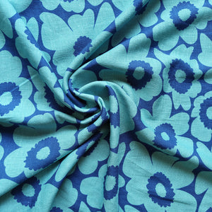 
                  
                    Load image into Gallery viewer, Viscose/Linen Retro Flowers Blue
                  
                