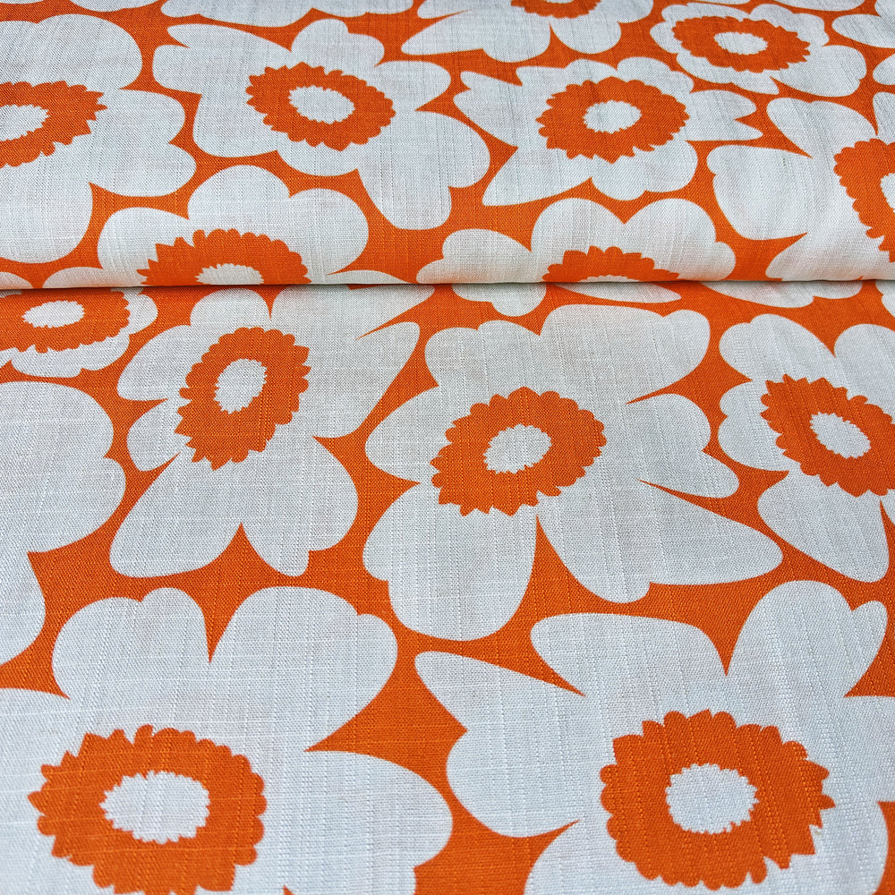 
                  
                    Load image into Gallery viewer, Viscose/Linen Retro Flowers Orange
                  
                