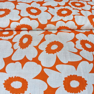 
                  
                    Load image into Gallery viewer, Viscose/Linen Retro Flowers Orange
                  
                