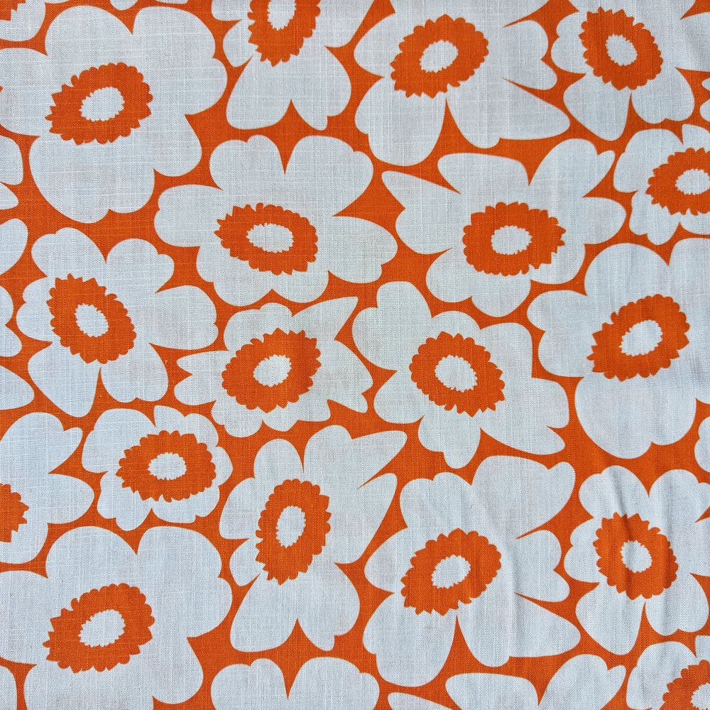 
                  
                    Load image into Gallery viewer, Viscose/Linen Retro Flowers Orange
                  
                
