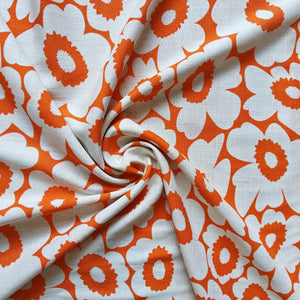 
                  
                    Load image into Gallery viewer, Viscose/Linen Retro Flowers Orange
                  
                
