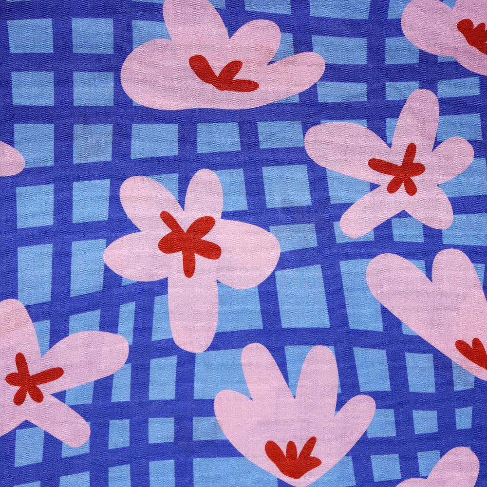 
                  
                    Load image into Gallery viewer, Cotton Abstract Flowers Grid Blue
                  
                