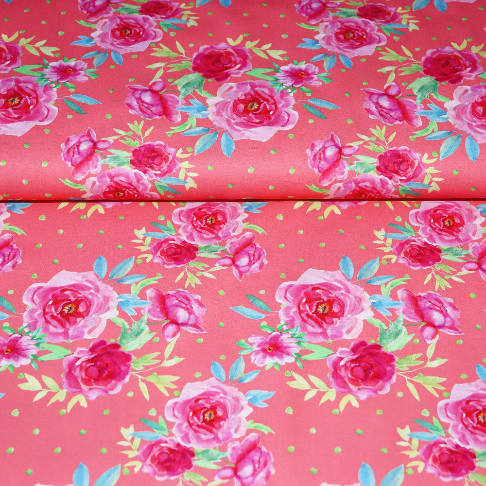 
                  
                    Load image into Gallery viewer, Cotton Poplin Roses Coral
                  
                