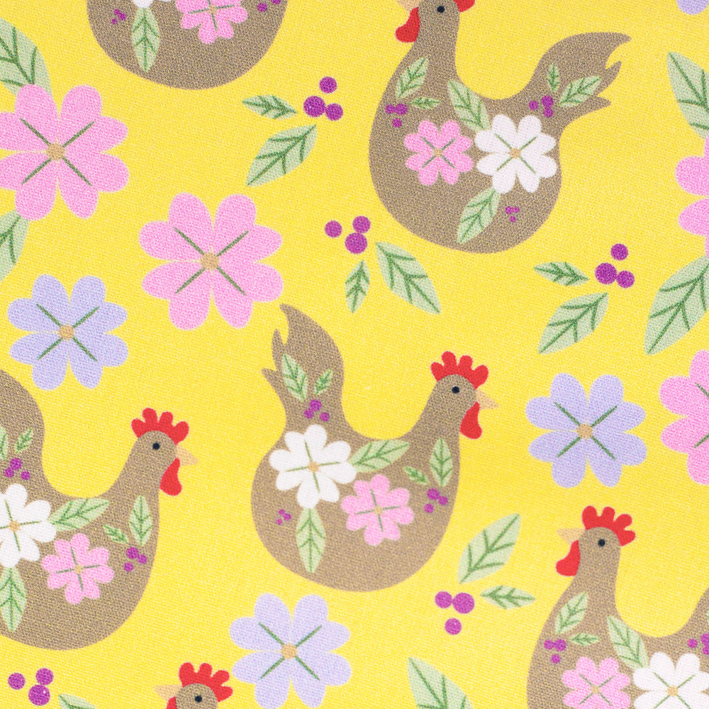 Cotton Poplin Happy Easter Hens Yellow