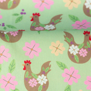 
                  
                    Load image into Gallery viewer, Cotton Poplin Happy Easter Hens Green
                  
                