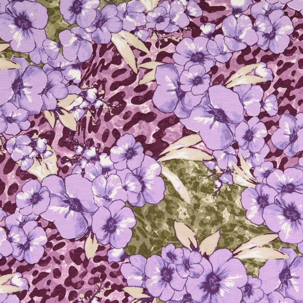 Viscose Jersey Flowers Purple