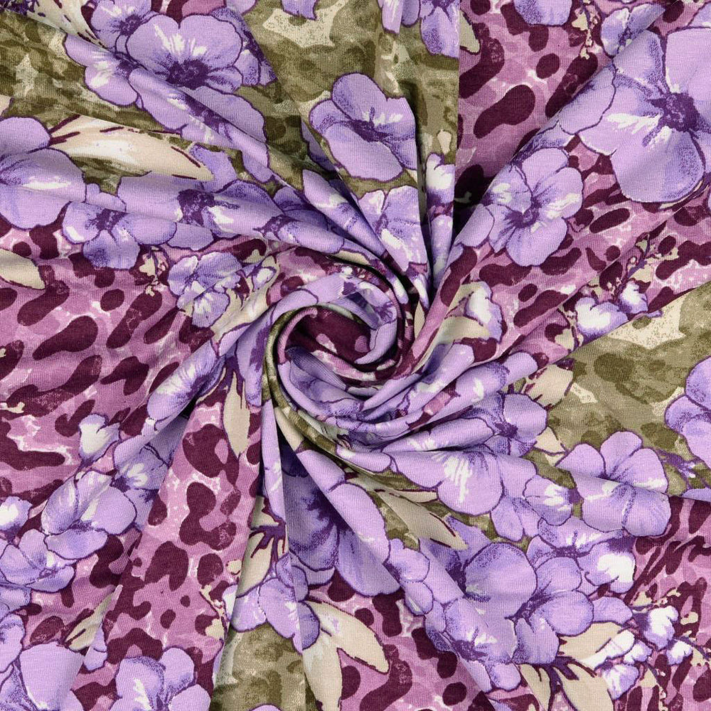 
                  
                    Load image into Gallery viewer, Viscose Jersey Flowers Purple
                  
                
